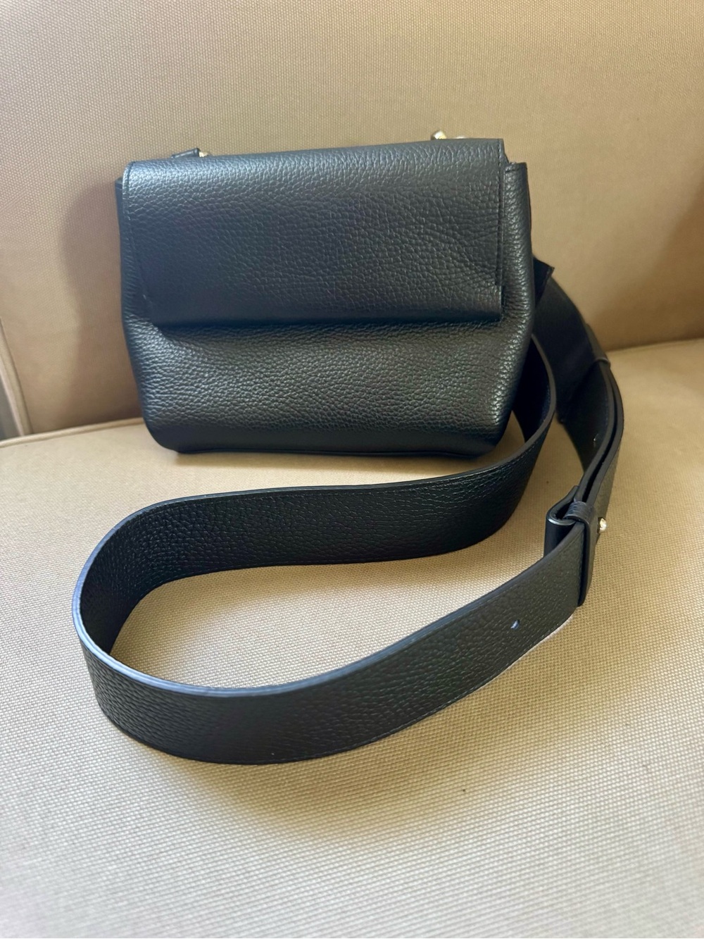 Aquatalia Black Leather Crossbody Belt Bag - Minimalist Women's Bag
